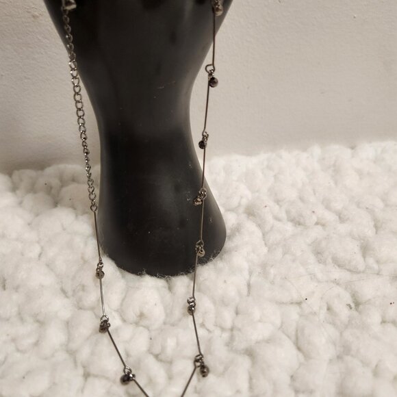 Delicate Black Costume Necklace – Smoky Black Beads, 16” Chain - Picture 2 of 10